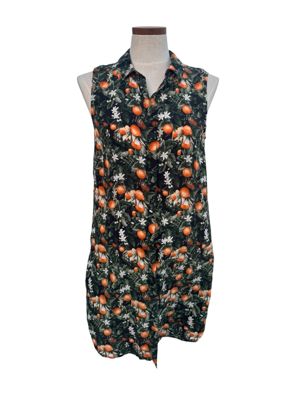 Rare Equipment Femme Sleeveless Silk Shirt Dress Orange Blossom Print Size M